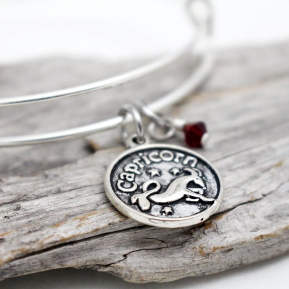 January Capricorn Adjustable Charm Bangle - Handmade Zodiac Bracelet - Picture 4 of 10